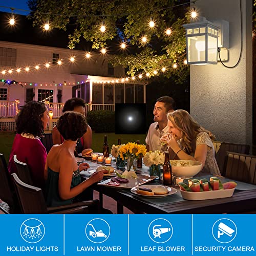 Image of Outdoor Porch Light, Dusk to Dawn Outdoor Wall Lantern with GFCI Outlet | White Waterproof Anti-Rust Exterior Light Fixture with LED Bulb, Outside Sconce Lights for House Garage Patio