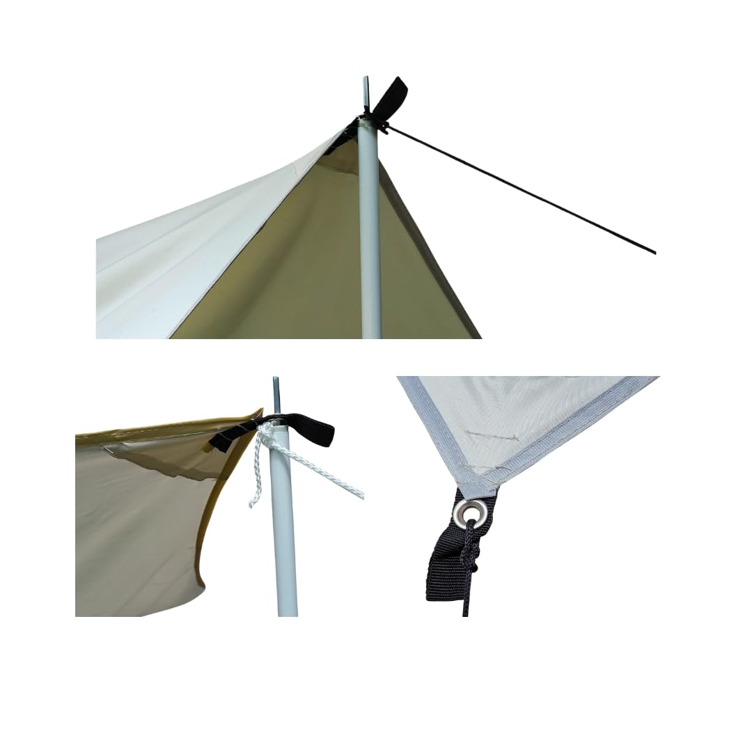 Defacto Sonnensegel Rechteckig 3x4m UV-Schutz & Wetterschutz Sonnenschutz Set inkl. Befestigungsseile mit 2 Stangen, für Balkon, Terrasse, Camping, Polyester | Beige