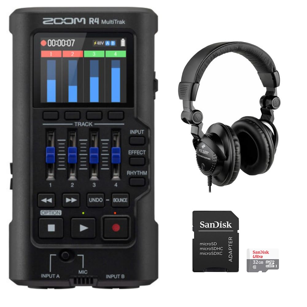 Zoom R4 MultiTrak 32-Bit Float Recorder with Stereo Bouncing Bundle with Polsen HPC-A30 C…