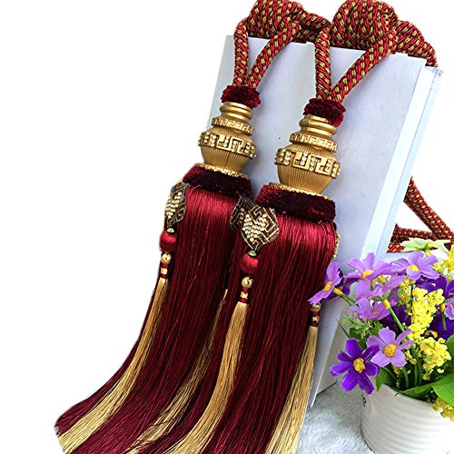 1 Pair Handmade Curtain Tiebacks Rope Home Curtain Decorative Tassels Curtain Tiebacks Holdbacks Tassel Curtain Buckle (Jujube red)