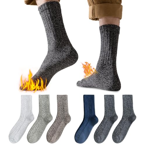 6 Pares de Calcetines Largos de Lana para Invierno, Cálidos, Suaves y Cómodos, para Mujer y Hombre (Talla 38-42)