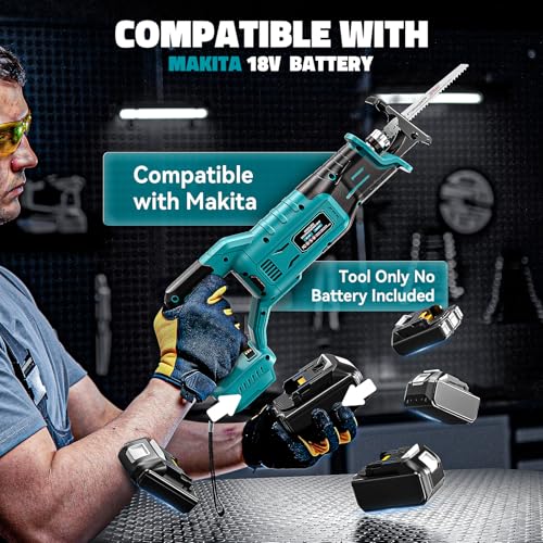 Cerycose Cordless Reciprocating Saw Compatible with Makita 18V Battery, Variable Speed 1" Stroke Length,3200 SPM, Toolless Blade Change, 4 Saw Blades for Metal Wood PVC Cutting Tool Only thumbnail 5