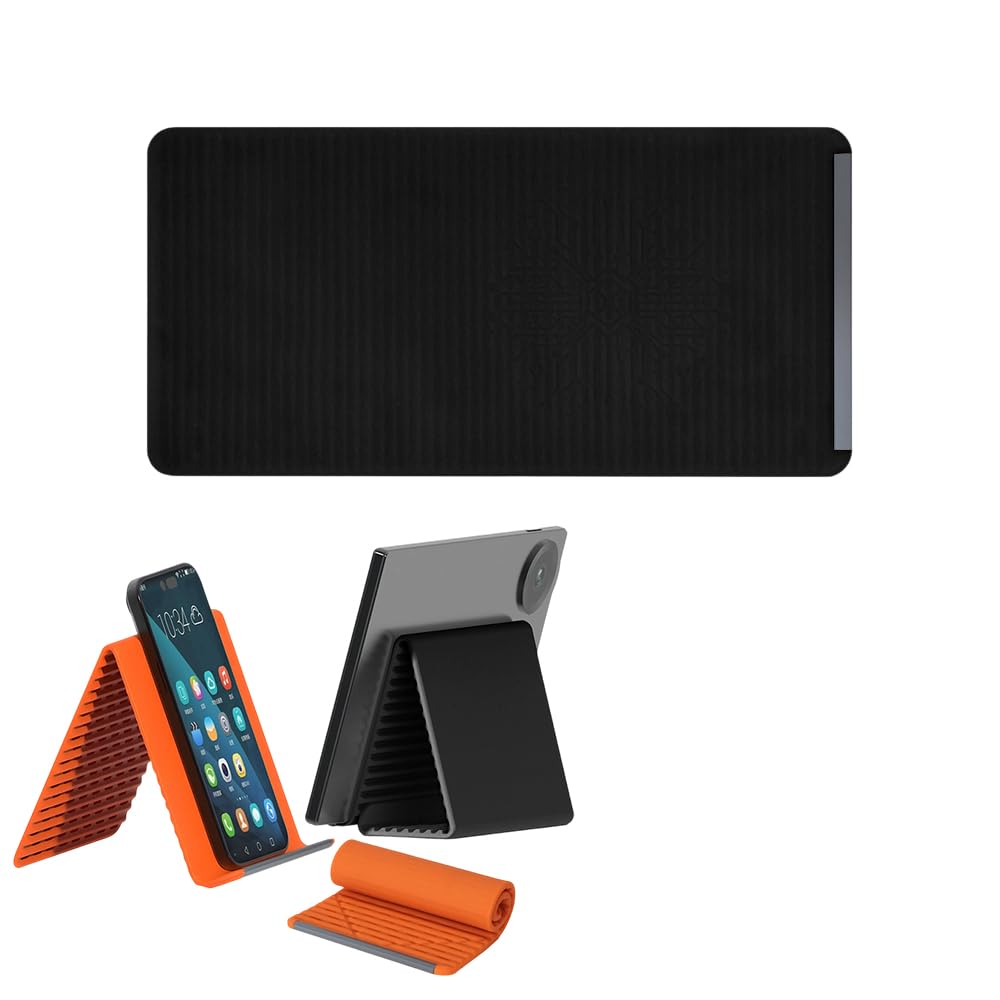 Silicone Phone Stand with Aluminum, Flexible Foldable Phone Holder, Bendable Adjustable Anti-Slip Desktop Stand for Phone Tablet Laptop, Portable Rollable Multi-Angle Stand for Travel (Black)