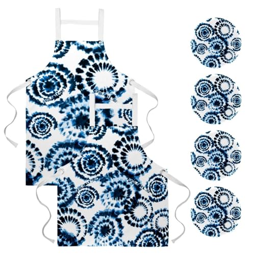 Lot de 2 tabliers de cuisine à motif japonais tie-dye et 4 broches