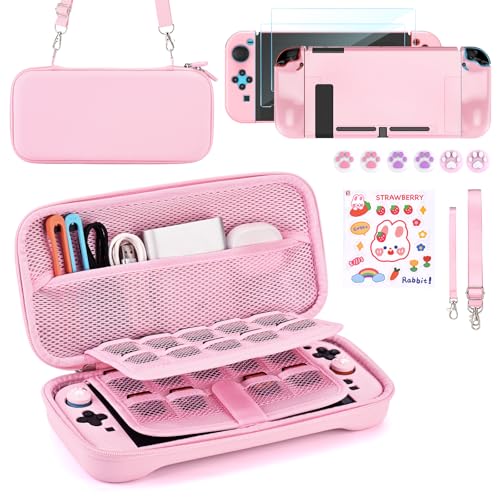 Younik Switch 2 Case Compatible with NS Switch 2 (2025), 15-in-1 Accessoireset met Draaghoes voor 19 Spelcartridges, Beschermhoes voor Console & J-Con (Roze)