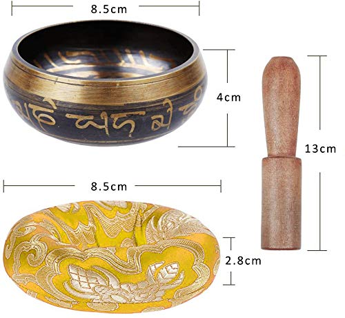 Tibetische Klangschale Set klein 8,5 cm mit Chakra Armband & Klöppel & Klangschalenkissen aus Nepal Singing Bowl für Meditation Schule Yoga Entspannung - Gelb - Keliti - Image 4