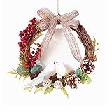 Dekoriert mit Tannenzapfen und Reben, fügt es eine angenehme Atmosphäre.