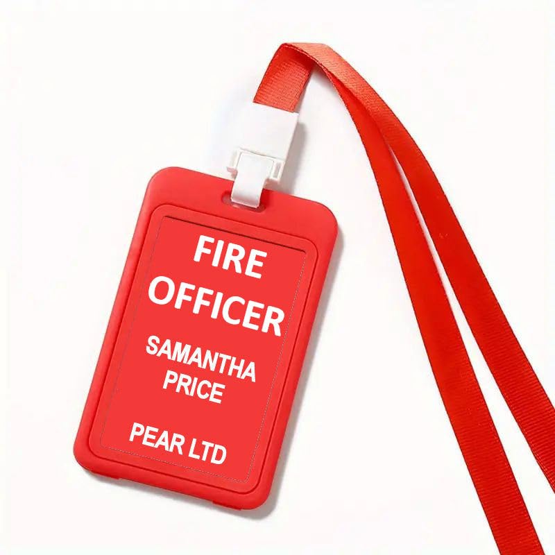 Fire Officer Identification ID Badge with Lanyard - Laser Engraved with Name and Company (Red Tall Officer) — image 1