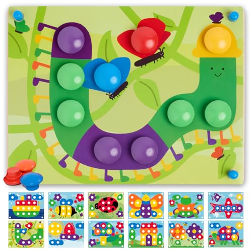 Nene Toys Jouet Enfant 2 Ans – Puzzle en Bois Montessori, Jeu de Mosaïque avec Pions en Bois & Cartes – Motricité Fine, Apprendre Les Couleurs – Cadeau...