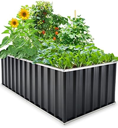KING BIRD 68"x36"x24" Galvanized Raised Garden Bed Outdoor Heightened Steel Metal Planter Box for Deep-Rooted Vegetables, Flowers, Large Raised Bed Kit(Dark Grey)