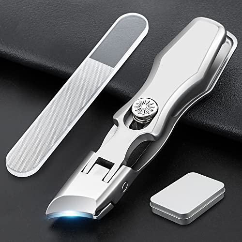 Ultra Wide Diagonal Jaw Nail Clippers & Nano Nail File Toenail Clippers Slanted Edge For Thick Nails Cutter For Ingrown Manicure,Pedicure,Men & Women (Classic Diagonal -Silver) #TOP7
