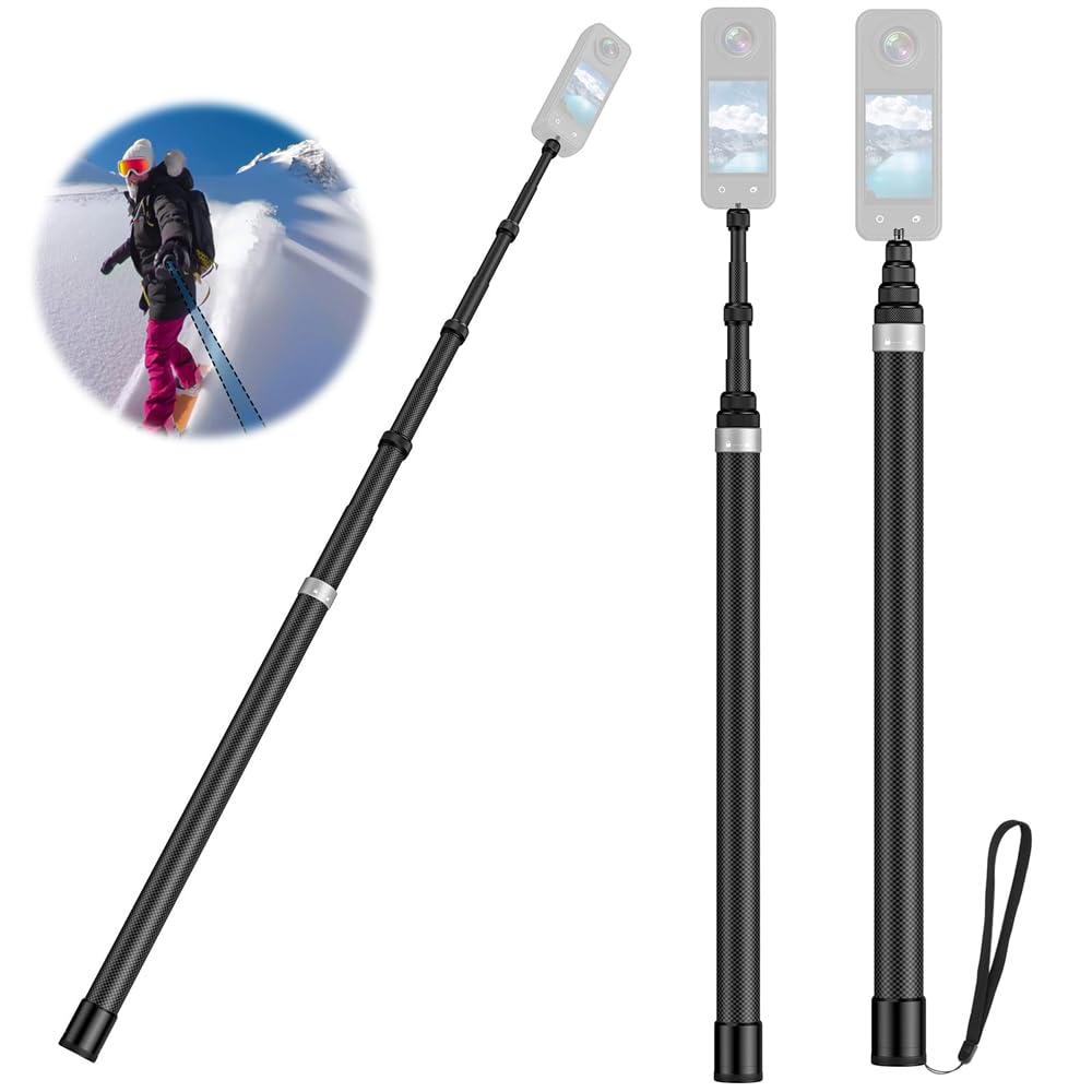 Azonee 118"/3.0m Invisible Carbon Fiber Selfie Stick, 9.8ft Extended Pole, Applicable to All Kinds of Mainstream Sports Cameras