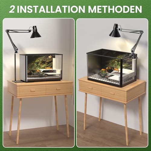 GlowUp Reptilien Lampenständer Verstellbarer 40-180CM, Hoch Reptilien Wärmelampenständer mit E27 Lampenschirm, Reptilien Lampenhalter Terrarium, Lichtständer für Schildkröten Spinne (Ohne Glühbirnen)