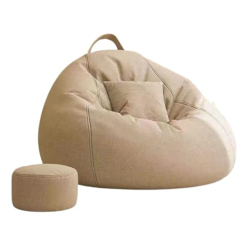 pinaguビーズクッション ごろ寝ソファ 特大 一人掛け シートクッション 足置き付き 柔らかい 軽量 疲労回復 軽量 洗える 取り外し可能 持ち手付き 移動簡単 ポケット リビング 寝室 バルコニー カウチ (カーキ色,身長に合ったオーバーサイズです1