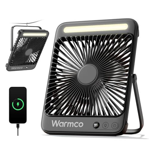 Warmco Ventilador Camping 20000mAh Recargable, 27cm de Alto Ultra-Delgado con Luz LED, 48H Duración, Ventilador Mesa Portátil para Tienda, Viaje, Exterior, Dormitorio Warmco Ventilador Camping 20000mAh Recargable, 27cm de Alto Ultra-Delgado con Luz LED, 48H Duración, Ventilador Mesa Portátil para Tienda, Viaje, Exterior, Dormitorio