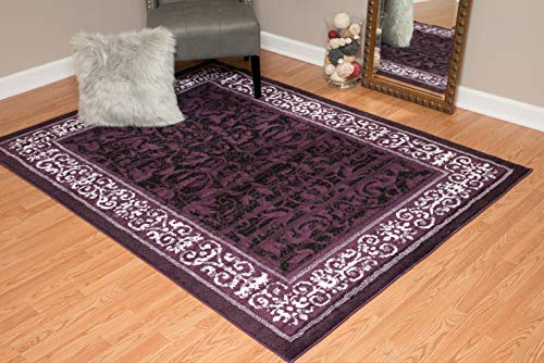 United Weavers Dallas Baroness Floor Rug - Plum, 2X8 Runner, Modern Indoor Area Rug With Bordered Pattern, Jute Backing #TOP3