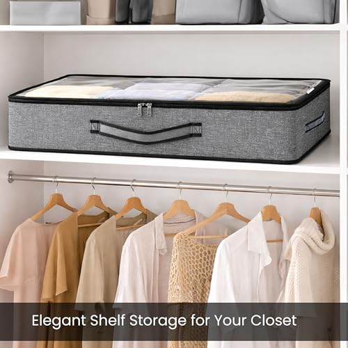 Image of Storite Foldable Underbed Storage Bag - Blankets Clothes Comforters | Breathable Zippered Organizer for Bedroom with Transparent Window and Carry Handles (70 X 45 x 13 cm - Blackgrey)