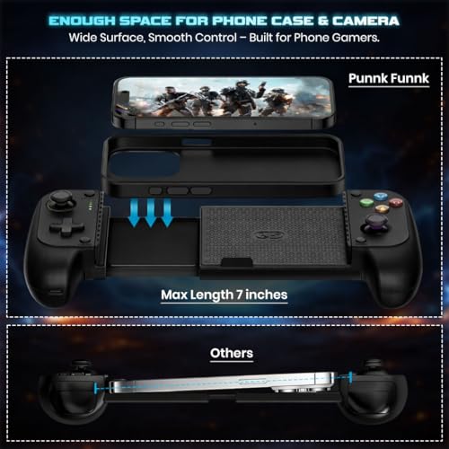 Image of PunnkFunnk GX Pro Bluetooth Gaming Controller with Magnetic Hall 3D Joysticks, RGB Lighting, Dual Vibration, Bluetooth 5.0 Gamepad for iPhone, Android, PC, PS4, PS3 & XBOX (Black)