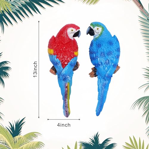 Nnbdbvdhs 2 Pcs Fake Parrot Decor Artificial Parrots Tiki Statue Decorations 12.9 Inch Lifelike Outdoors Macaw Sculpture Tropical Realistic Blue Red Resin Parrot Bird Decorative For Patio Garden Yard Lawn Tree Wall thumb #6