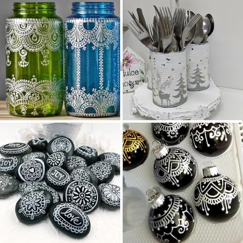 Image of SFAIH Silver Paint Markers Pens - 4 Pack 2-3MM Medium Tip Metallic Acrylic Markers For Holiday Decor, Gift Wrapping, Party Posters, DIY Craft Projects