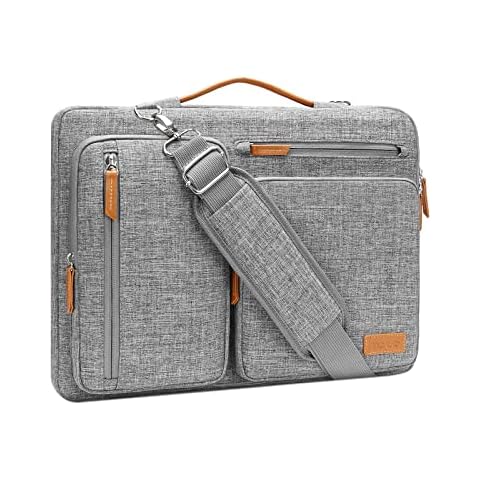 MOSISO 360 Protective Laptop Shoulder Bag,15-15.6 inch Computer Bag Compatible with MacBook Pro 16, HP, Dell, Lenovo, Asus Notebook,Side Open Messenger Bag with 4 Zipper Pockets&Handle, Gray Cover