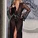 Lingerie for Women Sexy Long Lace Kimono Robe Mesh Sheer Chemise Bell Sleeve Fur Trim Gown Swimsuit V Neck Cover Up Black