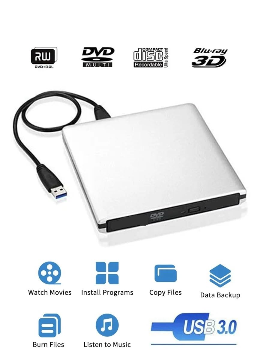 Reproductor de DVD Reproductor de BLU-Ray USB3.0 3D Slim Drive Grabadora de DVD Lector de DVD+/-RW Reproductor Multimedia for portátiles
