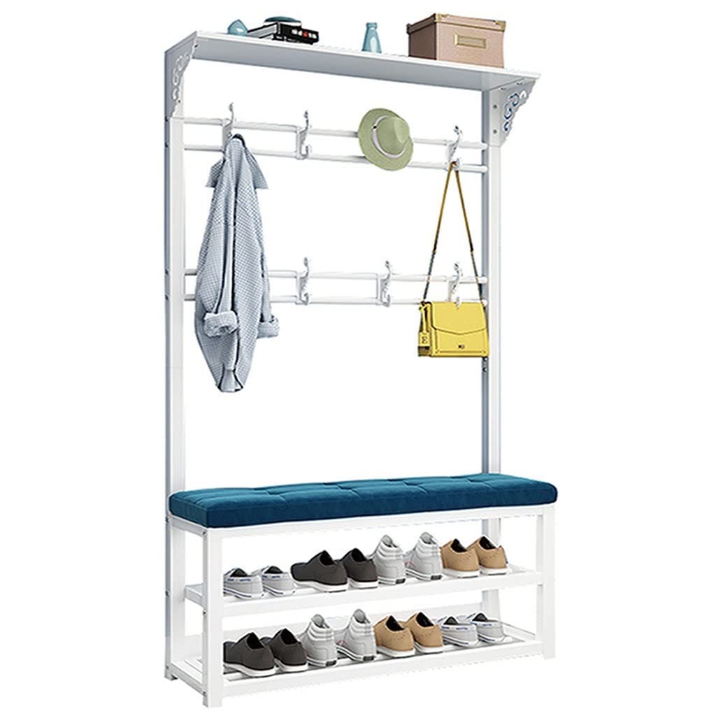 LWJSOCP Heavy Duty Freestanding Coat Rack with Storage Bench 8 Hooks Hall Tree Entryway nizer Mudroom Coat Hanger Stand Steel Shoe Storage Solution