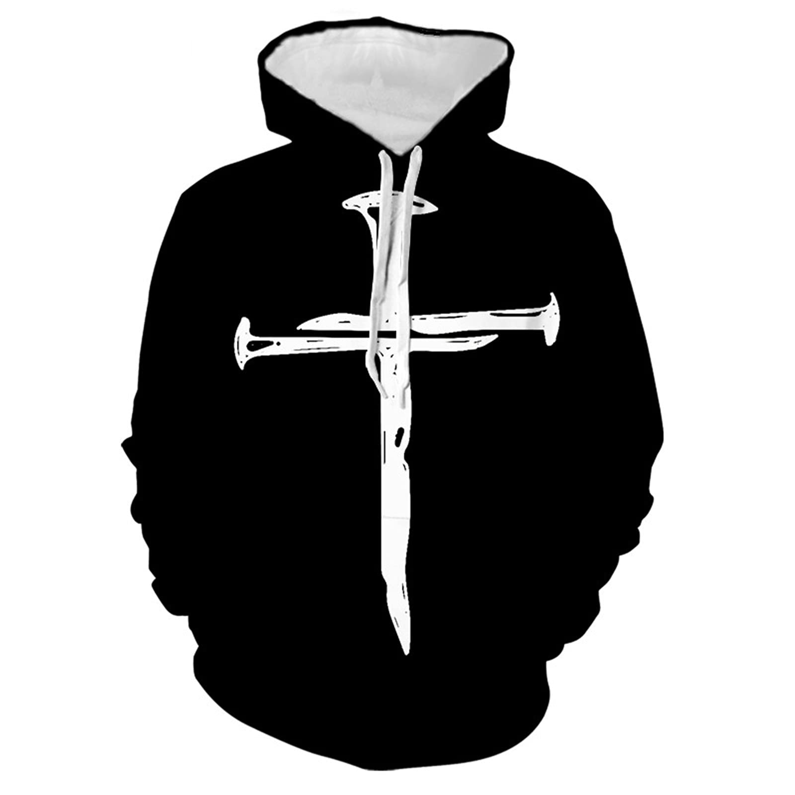 keepmore Men's Retro Cross Printed Long Sleeve Hoodie Casual Vintage Drawstring Pullover Hooded Sweatshirt