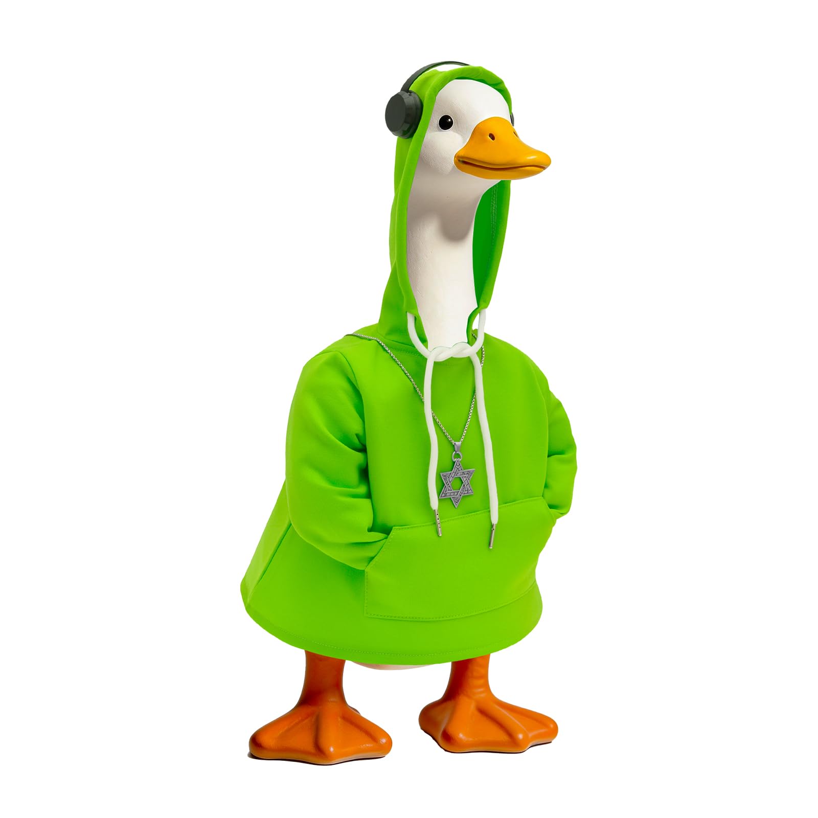 Kuanght 3PCS Porch Goose Outfits, 23 Inch Spring Goose Statue Clothes with Hoodie, Headphone and Necklace, Reusable Geese Dress Garment for Garden, Lawn, Patio and Yard Decoration(Green)