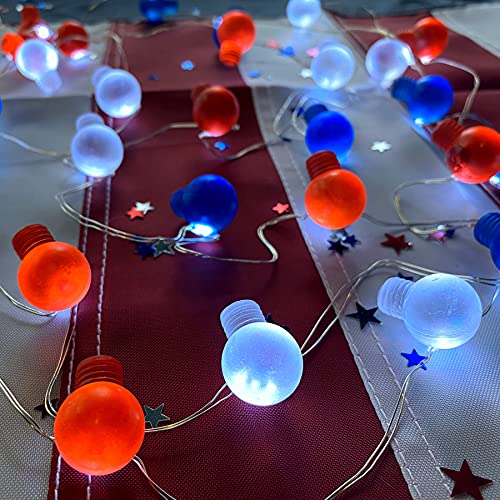 Patriotic Memorial Day Outdoor Décor Solar Outdoor Lights 4Th Of July Red White Blue Bulb Shape Decorative Garden Solar String Lights Waterproof 40Led 14Ft Memorial Day Independence Day Decoration #TOP3