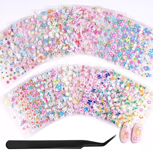 Image of Beetles Nail Art Stickers 30 Sheets 3D Flower Nail Stickers Color Heart Nails Design Supplies DIY Decals Decoration Nails Art for Women Girls