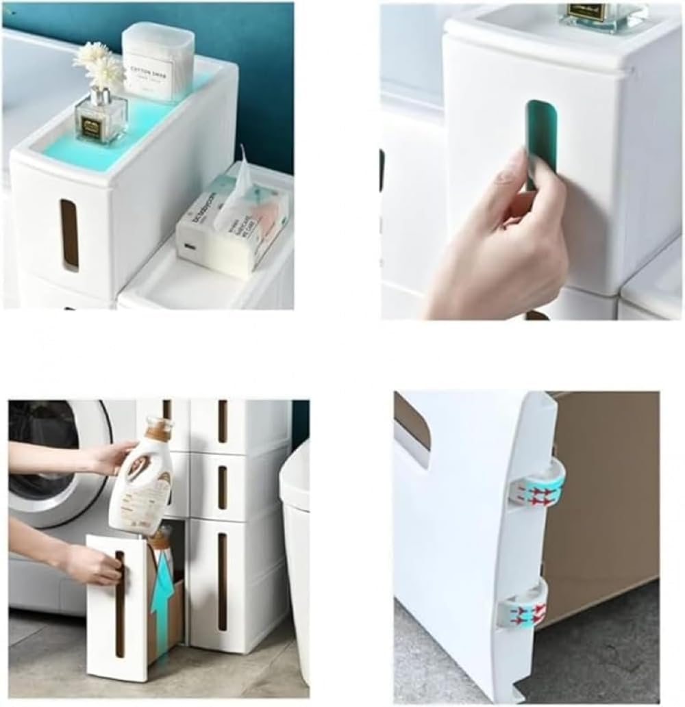 AZIEBAY 収納キャビネット 14cm超狭ギャップ 洗面化粧台棚 キッチンすき間収納 引き出し式 ランドリー バスケットラック