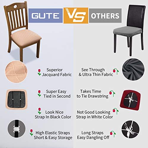 Gute Chair Seat Covers, Dining Room Chair Seat Covers with Ties, Stretch Jacquard Chair Covers Protectors for Dining Room Kitchen Chairs - Set of 4, Rhombic, Black
