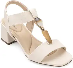 Sandália Feminina Modare Salto Grosso Pedraria Creme