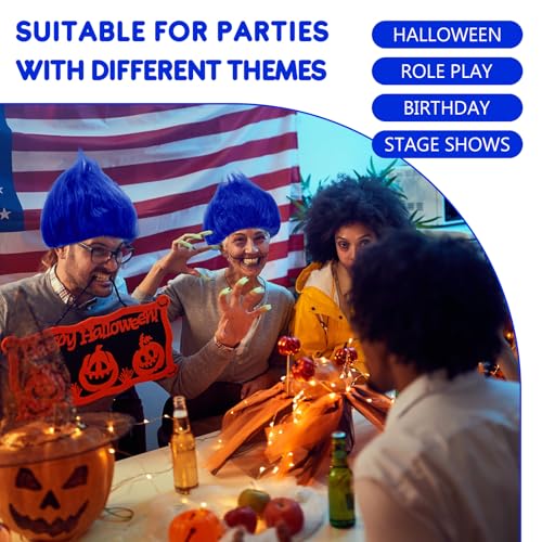 Image of Geyoga 2 Pcs Funny Wig Crazy Hair for Halloween Party,Royal Blue | Funny Colorful Wig Adults Use, Unisex Funky Hairband, Halloween Mardi Gras Cosplay Costume Party Accessories