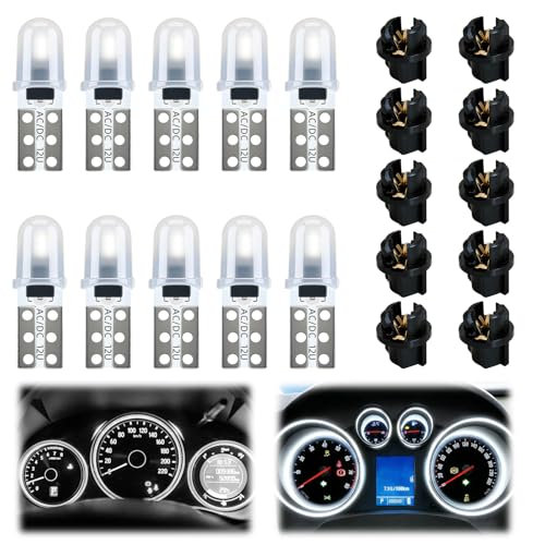 Astraveo 10 pcs Ampoule Tableau De Bord T5 Bombillas LED Unidades 12V Salpicadero Coche Luces Interiores Blanco Reemplazo Lámpara Instrumento Automático 06W 3014 Chips Bombilla T5
