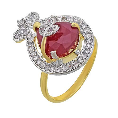 Bague plaqué or imitation rubis birman blanc réglable Frienemy-840 pour femme élégante
