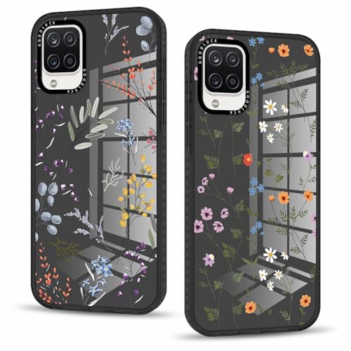 Phoona 2 pezzi Cover per Samsung Galaxy A12（4G） 6,5'', Cellulare Trasparente Silicone Morbido Custodia per telefono Aesthetic Fiore Motivo Disegno Protezione AntiGraffio Case per Ragazze, 12