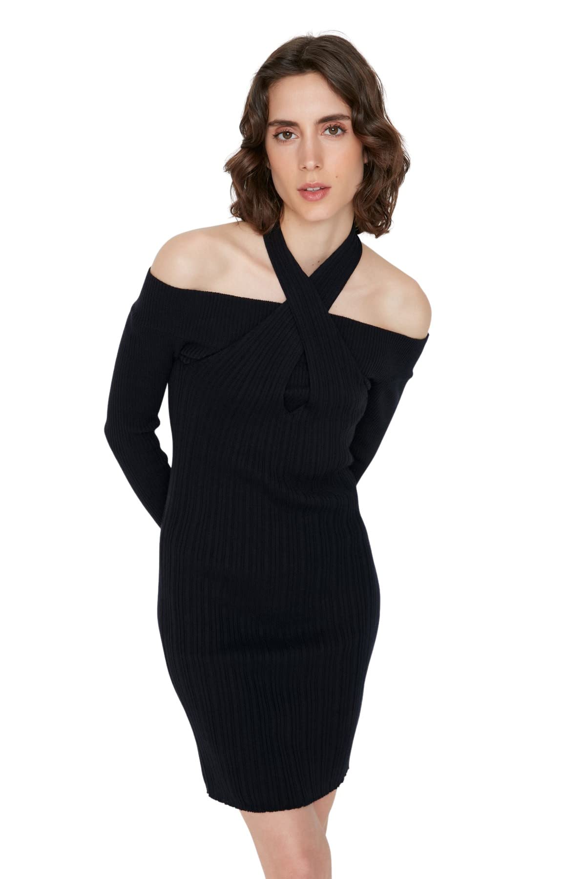 Trendyol Women Mini Bodycon Slim Knitwear Dress Navy Blue