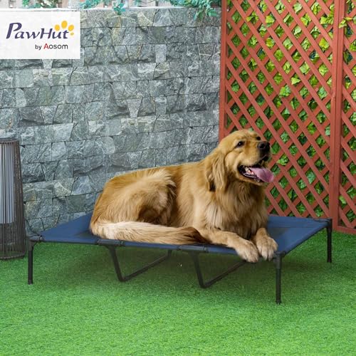 PawHut Hundebett Outdoor Hundeliege Outdoor Katzenbett Haustierbett Schlafplatz Metall Oxford-Gewebe Dunkelblau 122 x 92 x 23 cm