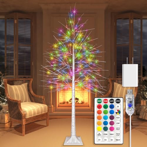7FT Colorful LED Birch Tree with 17 Colors & 8 Modes, Timer for Home & Festival Decor