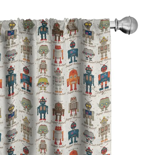 Ambesonne Robot Curtains, Various Different Super Robot Set in Cartoon Style Fantasy Futuristic...