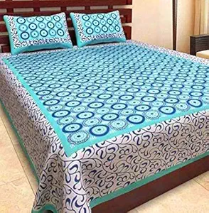 JAIPUR PRINTS 100% Cotton Comfort Rajasthani Jaipuri Traditional King Size 1 Double Bedsheet with 2 Pillow Covers - Multi Fast Color