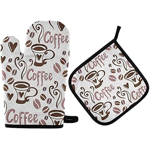 Aslsiy Coffee Cups Oven Mitts Pot Holders Oven Glove Hot Pads Cooking Kitchen Heat Resistant Hot Pads for Microwave BBQ Baking Grilling Gifts Cover