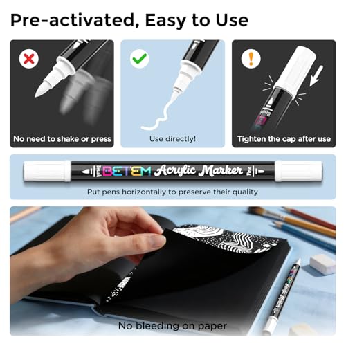 Image of Betem 2 White Paint Markers for Glass, Dual Tip Acrylic Paint Pens