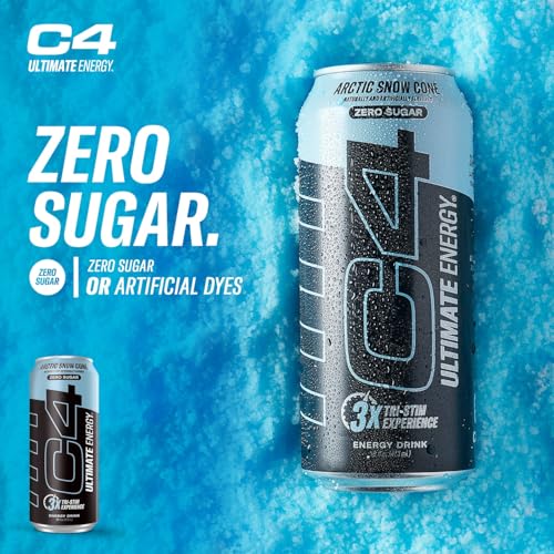 Image of C4 Ultimate Sugar Free Energy Drink 16oz (Pack of 24) | Arctic Snow Cone | Pre Workout Performance Drink with No Artificial Colors or Dyes