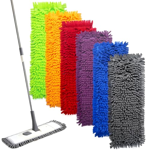 AgagaQx Housse de Balai Serpillière, 6 Pièces Recharge Lavette Sol Très Absorbant, Recharge Balai Plat, Tampon à Vadrouille Lavable, Lingettes pour Balai...