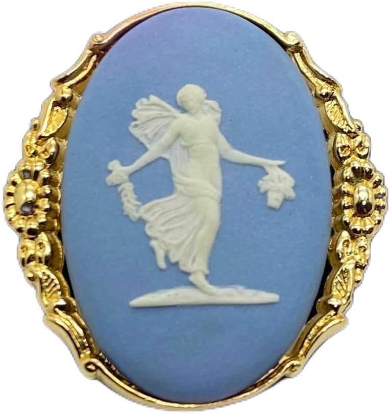ヴィンテージ WEDGWOOD☆ウエッジウッド ジャスパーウエア サーキュラー ブローチ 1960s BLUE JASPER WARE |  ヴィンテージコスチュームジュエリー こぐまのミーシャ♪【misha-antiques】 《》 ウエッジウッド ブローチ ジャスパー カメオ ライトブルー系×ゴールド