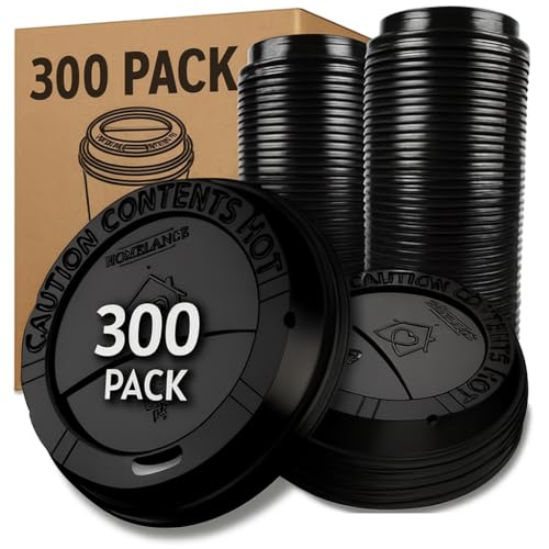 Pack Of 300 Black Disposable Coffee Cup Lids Coffee Cup Lids 10 oz 12 oz 16 oz 20 oz Leak-Proof Plastic Coffee Lids Heat-Resistant & Strong Hot Cup Lid For Coffe Cup For Everyday Convenience